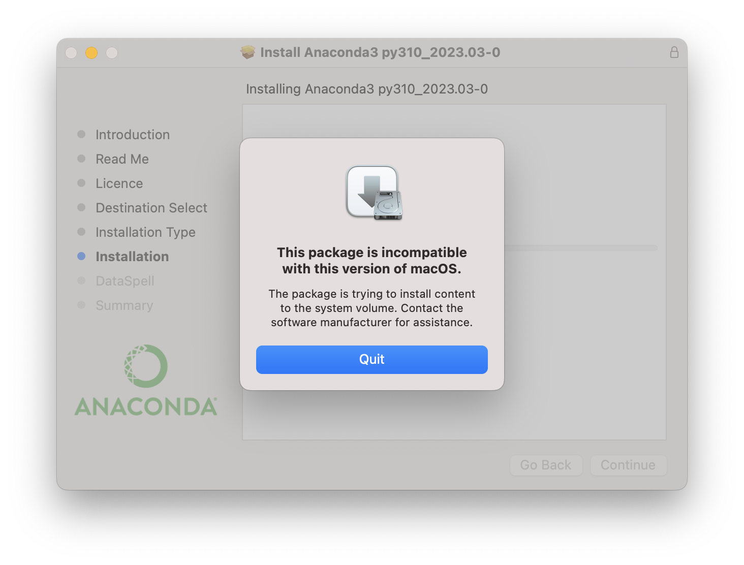 This package is incompatible with this version of macOS
